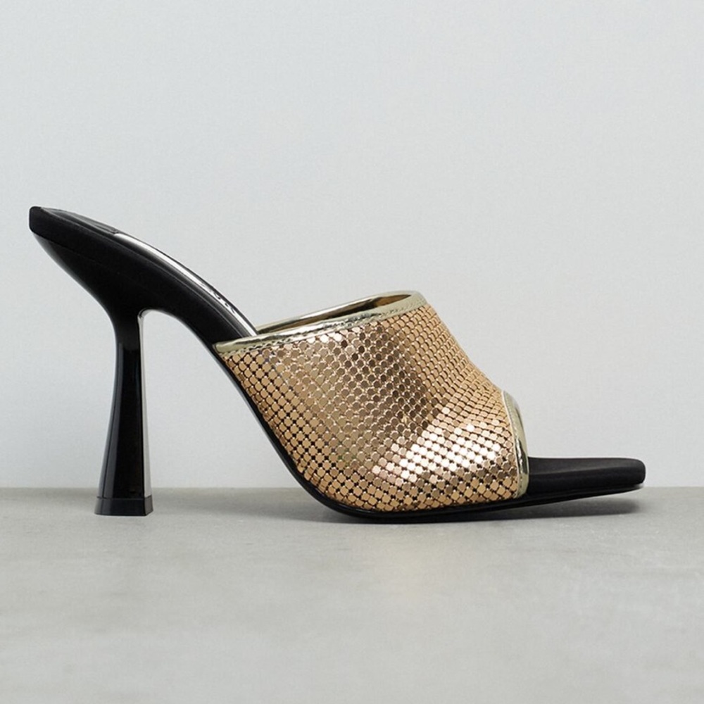 ZARA Gold heeled Mesh Sandals size 8